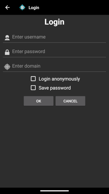 Picture showing Login screen within the Android version of the Digitise Apps Client.