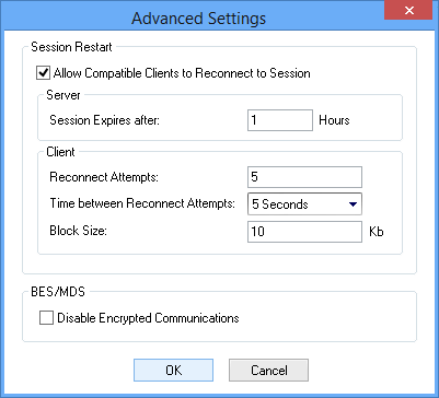 Picture showing the App Manager Server Advanced Settings dialog.