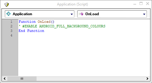 Picture of the Application Script window showing addition required to allow background colour to be changed in Edit Controls and Combo Boxes.