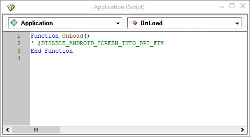 Picture of the Application Script window showing addition required to retain previous incorrect behaviour on Adnroid devices.