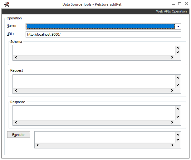 Picture showing the Data Source Tools dialog box for a Web API Data Source.