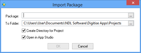 Picture showing the Import Package dialog box.