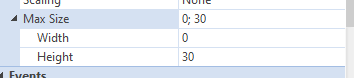 Picture showing the Expanded Max Size Property display in Properties Pane.