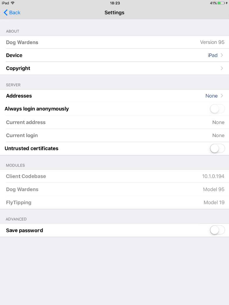 Picture showing Settings Screen within a Standalone App on an Apple device.