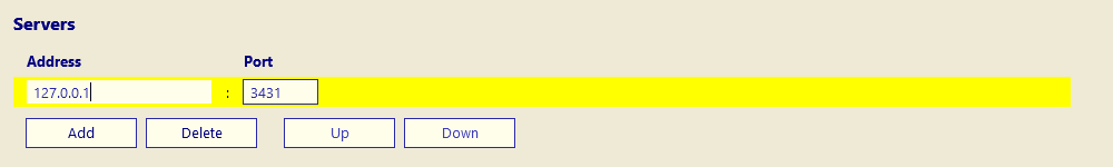 Picture showing Server connection details list with highlighted row in Windows Desktop Standalone App.