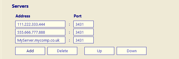 Picture showing Servers list with multiple App Server connection details in Windows Desktop Standalone App.