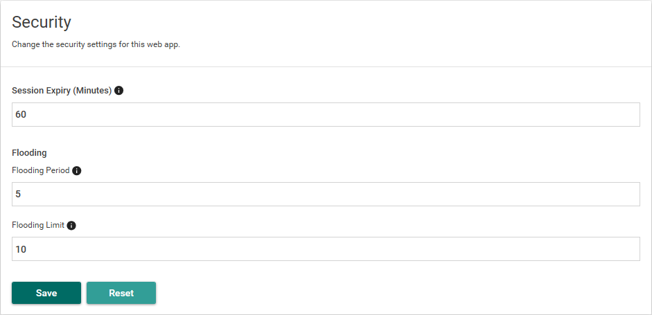 Picture showing Security settings on Form Manager Configuration page.