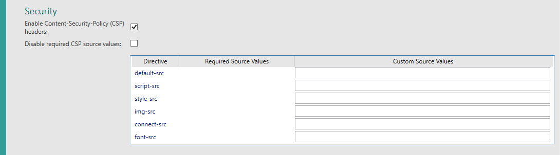Picture showing the Publish Security Category Settings.