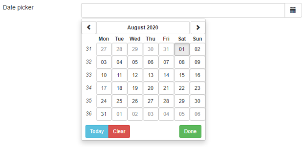 Picture showing the default Date Picker Element.