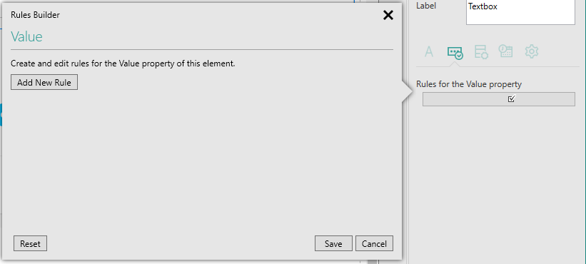 Picture showing the Rules Builder popup.