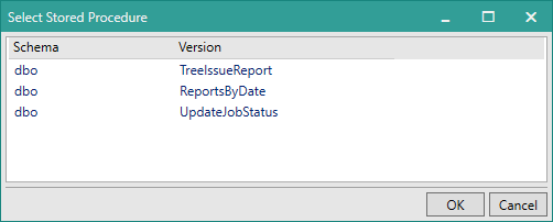 Picture showing the Select Stored Procedure dialog box.