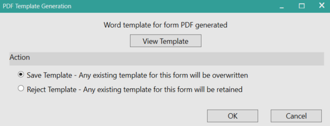 Picture showing the MS Word Template Dialog Box.