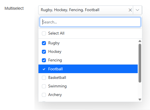 Picture showing the Checkbox Multiselect. 