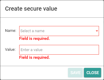 Picture showing Form Manager Create Secure Values dialog box.