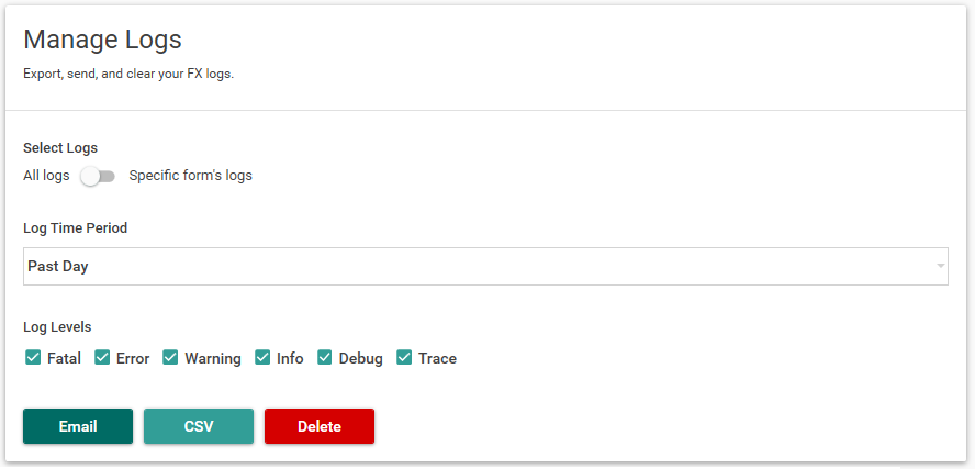 Picture showing Manage Logs section in Form Manager.
