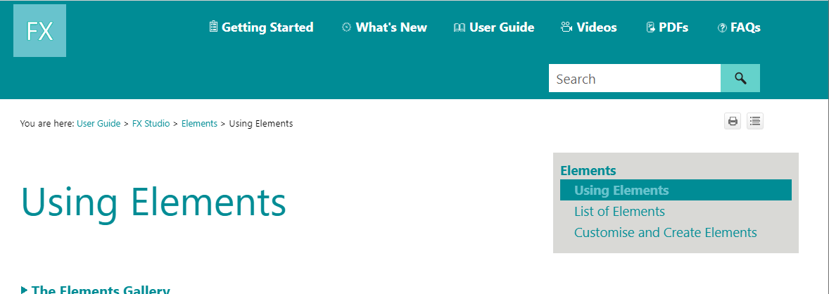 Picture showing menus and breadcrumbs available in the online help.