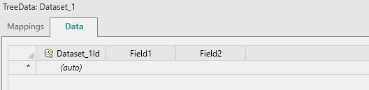 Picture showing the Data tab for an open Dataset, allowing you to add dat avalues to a Digitise Forms Datasource.