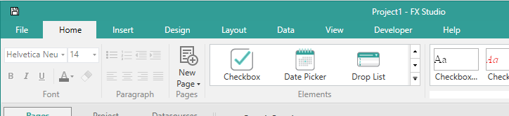 Picture showing Elements gallery on the Form Studio Ribbon.