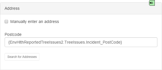 Picture showing the Address Finder with an input mapping for the postcode field.