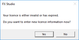 Picture showing the Licence invalid or expired dialog box.