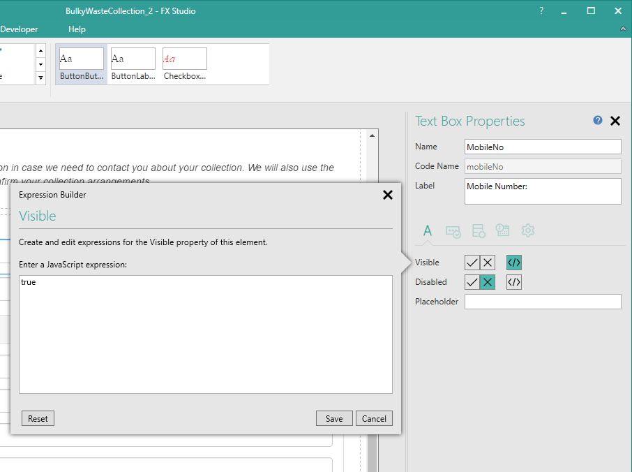 Picture showing Popup properties.