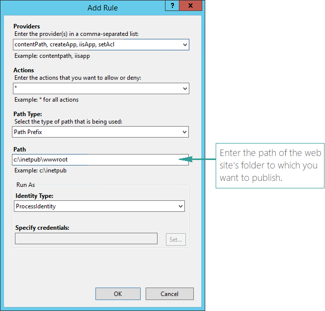Picture showing the IIS Management Add Rule dialog box.