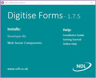 Picture showing the Digitise Forms Install Screen.