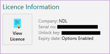 Picture showing Redacted Details in the Licence Information Dialog Box.  