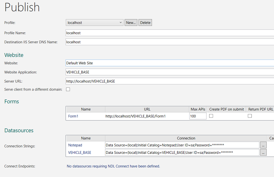 Image showing the Publish Profile.