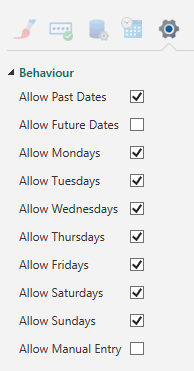 Behaviour Options Visible in the Properties Pane. 
