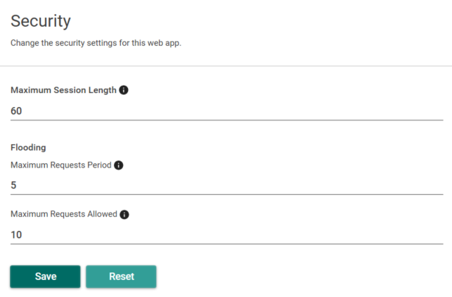 Picture showing Security settings on Form Manager Configuration page.