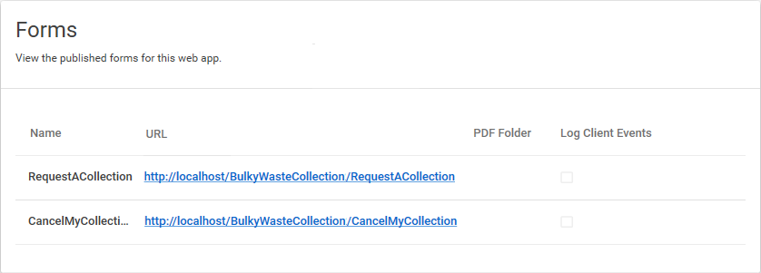 Picture showing the Forms settings page in Form Manager.