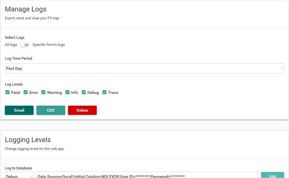 Picture showing Form Manager Logging page.