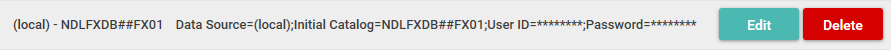 Picture showing Edit and Delete buttons displayed for a connection string.