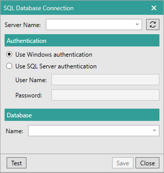 Picture showing Database Connection dialog box.