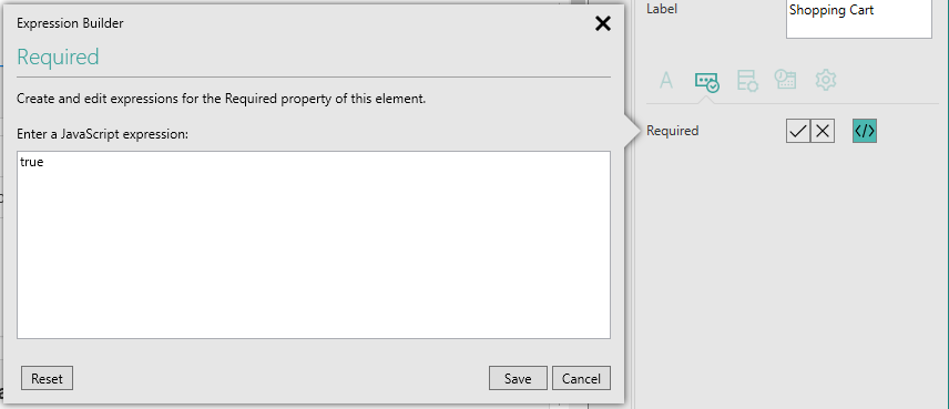 Picture showing Expression Builder pop-up.