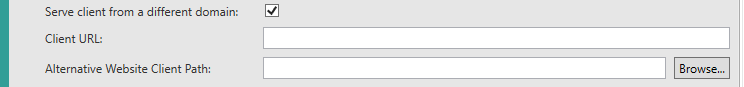 Picture showing 'Serve client from a different domain' options on Publish page in Form Studio.