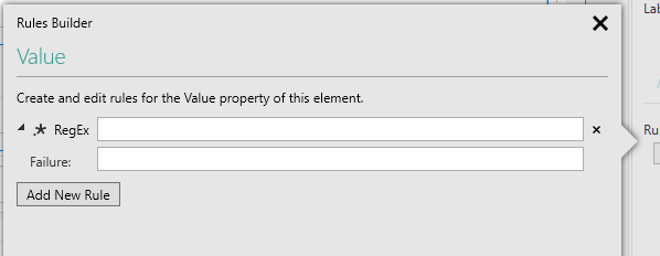 Picture showing addition of a Regular Expression Rule.