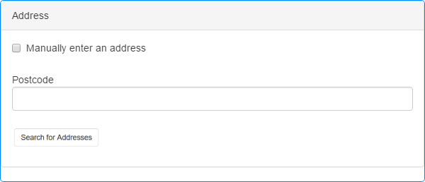 Picture showing the Address Finder's Postcode Lookup display.