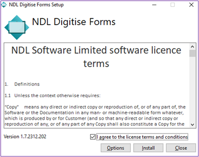 Picture showing the NDL Software Limited Software Licence Terms Dialog Box.  